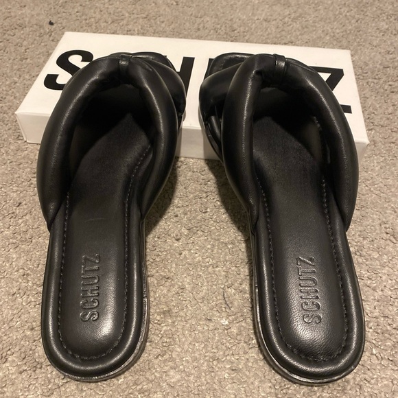 Schutz Black Sandals Fairy Leather Flats - Picture 4 of 5